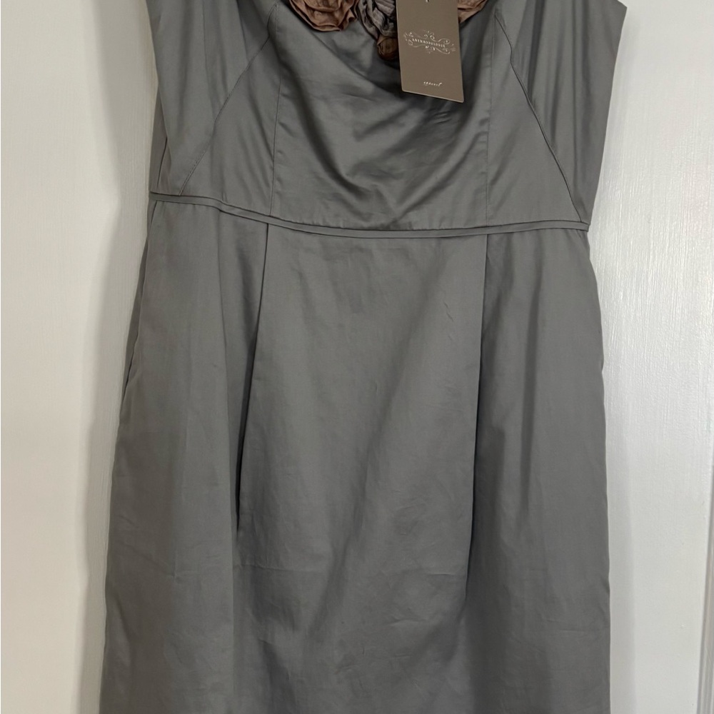 Yoana Baraschi Taupe and Gray Floral-Trim Midi Dress - Picture 4 of 5